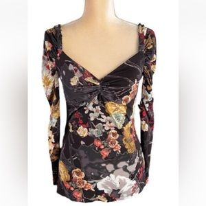 Just Cavalli milkmaid floral ruched sleeve top